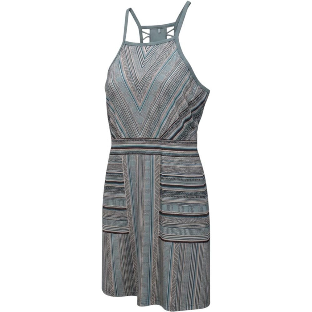 PrAna Ardor Agava Samba Geometric Print Strappy Back Halter Dress Teal Peach